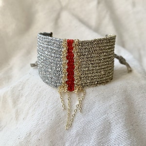 Boho chic, Women&#39;s bracelet, Handwoven, Minimalist Adjustable Bracelet, Boho jewellery, Linen and cotton, Best gifts, Red bracelet, Textile