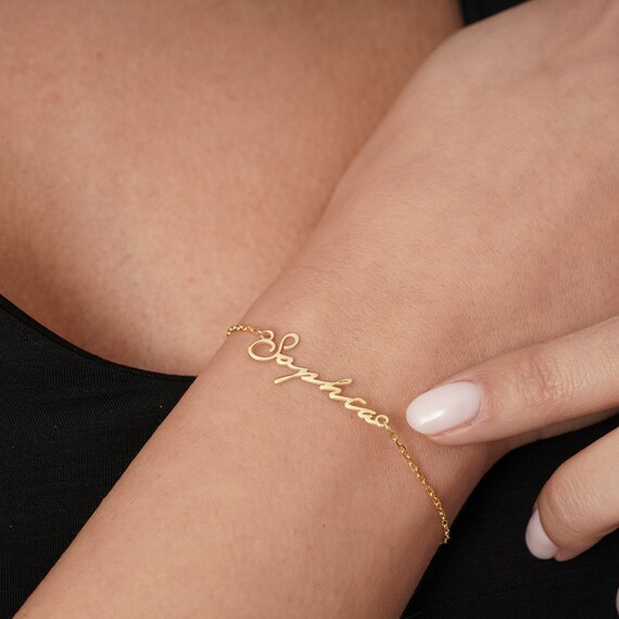14k gold personalized disc charm name bracelet