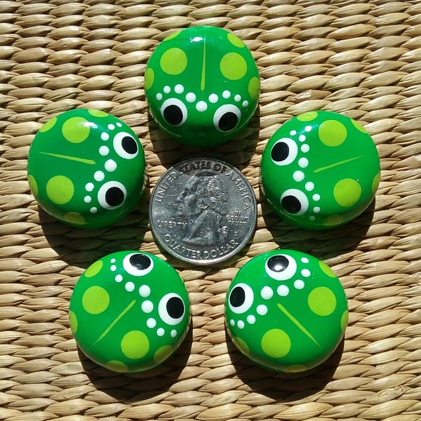 Set of 5 Frogs on Manmade Rocks-Pet Rocks-Pet Frog Rock-Fairy Garden-Painted Rocks-Small Gift-Cute Frog Rocks-Frog Rock- Hand Painted Rocks