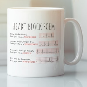 Cardiac Nurse Mug – Funny Heart Block Poem Gift, Medical Student, Doctor, or RN Appreciation Coffee Cup