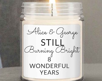 8th Anniversary Candle – Personalized Bronze Gift, Romantic Wedding Anniversary Keepsake for Husband, Wife, or Couples