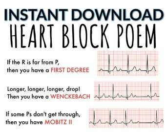 Heart Block Poem – Cardiac Rhythms Guide for Nurses, Funny ECG Reference Chart, Instant PDF Download for Nursing Students & RNs