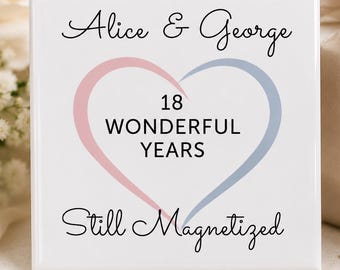 Personalized 18th Anniversary Porcelain Magnet, 18th Wedding Anniversary  Porcelain Gift , Traditional Gift  for Husband,  Wife, Minimalist