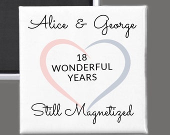 Personalized 18th Anniversary Porcelain Magnet, 18th Wedding Anniversary  Porcelain Gift , Traditional Gift  for Husband,  Wife, Minimalist