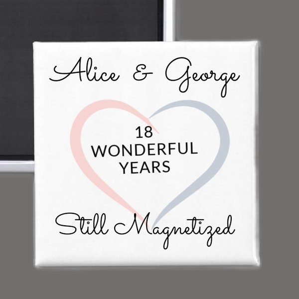 Personalized 18th Anniversary Porcelain Magnet, 18th Wedding Anniversary  Porcelain Gift , Traditional Gift  for Husband,  Wife, Minimalist