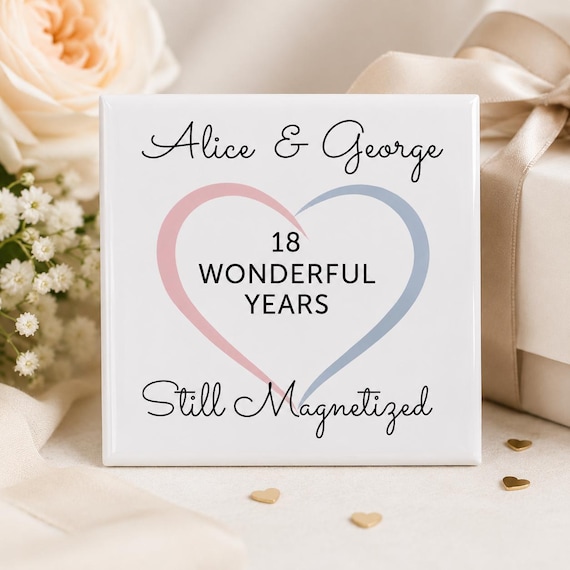 Personalisierte 18. Jahrestag Porzellan Magnet, 18. Hochzeitstag Porzellan Geschenk, traditionelles Geschenk für Mann, Frau, Minimalist