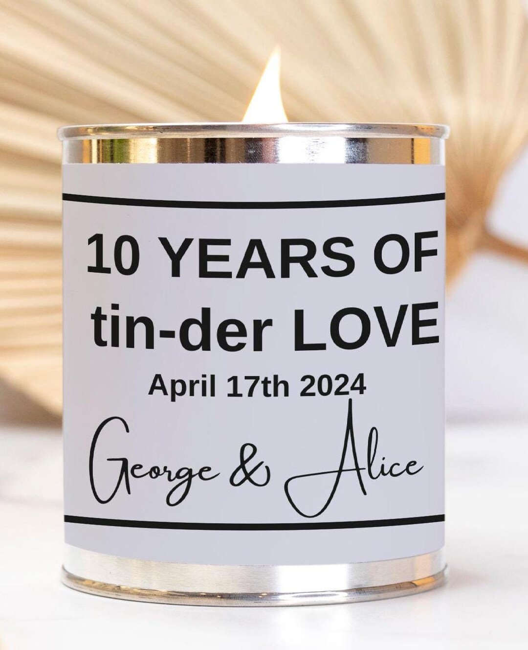 Personalized 10 Ten Year Anniversary Tin Candle, Tin Wedding ...