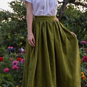 Women's Linen Skirt, Gathered Linen Skirt, Long Skirt