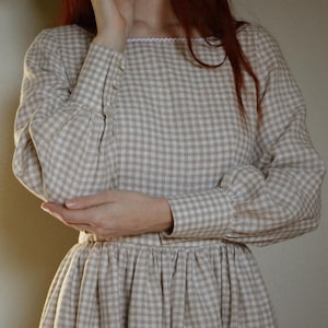 Adelaide dress, Women&#39;s long sleeve linen dress, Boat neckline dress