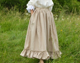 Linen button down skirt with ruffle, Linen skirt with pockets, Isabelle skirt