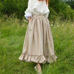 Linen button down skirt with ruffle, Linen skirt with pockets, Isabelle skirt