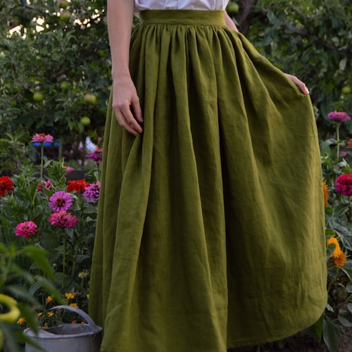 Jupe en lin pour femme, jupe en lin froncé, jupe longue, jupe cottage, jupe renaissance, jupe en lin sur mesure, jupe Belle