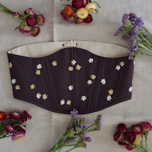 Hand embroidered underbust corset, Underbust corset, Corset belt, Embroidered corset