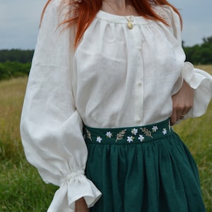 Women's Embroidered Linen Skirt, Gathered Linen Skirt, Long Skirt ...