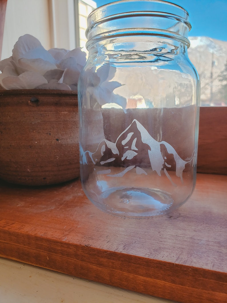 Etched Glass Mountains Mason Jar Drinkware With Lid and Straw Etsy