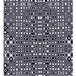 May include: Black and white abstract pattern with a repeating circle design. The pattern is called "Mokume Gane Wild" and is part of the Clayprint Pattern collection by Rolling Mill Resources. The pattern is 3 inches by 4 inches or 76 mm by 102 mm.
