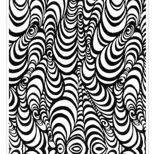 May include: Black and white Katagami I-A clayprint pattern. The design features a repeating pattern of curved, striped shapes. The print measures 3 inches by 4 inches (76mm x 102mm).