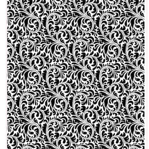 May include: Black and white Western Scroll #6 MC clayprint pattern. The design features a repeating pattern of swirling, stylized leaves and vines. The dimensions are 4" x 5" (102mm x 127mm).