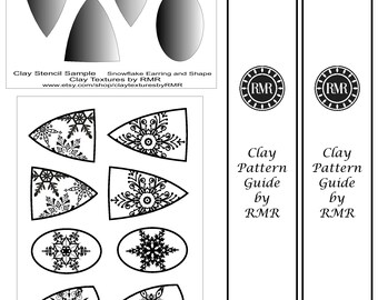 Clayprint ™ Texture for Metal Clay, PMC, Art Clay, Polymer Clay "Snowflake Earrings and Shapes Pak" by RMR (3" x 4") (Laser Engraved Paper)