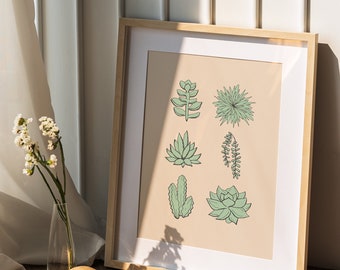 Succulents Art Print, Botanical Wall Decor (Digital Download)