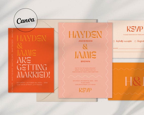 Bold Canva Wedding Invitation Suite Bundle
