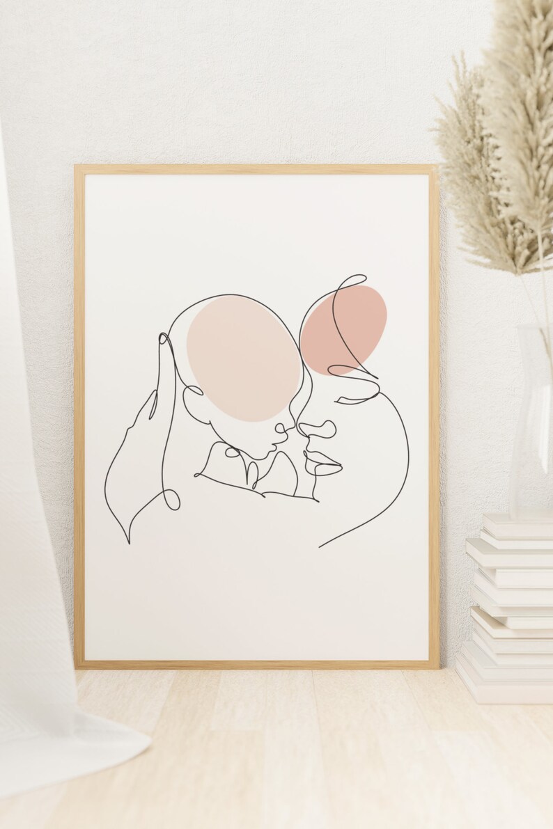 Mother and Baby Line Art Print Mom Holding a Baby Wall Art Etsy