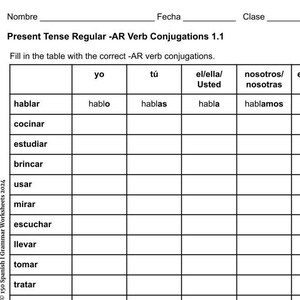 Spanish -AR Present Tense Bundle with Answers (14pages)