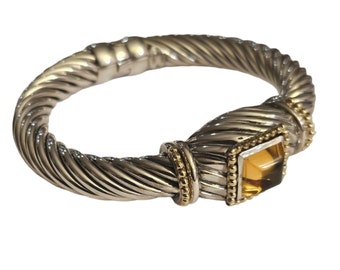 Vintage 18K Gold & Sterling Silver Cable Bangle Bracelet, Unique Gift, Unisex Gift, Vintage Jewelry