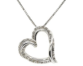 925 Sterling Silver With Black Diamonds Open Heart Pendant