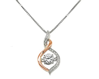 10KT Yellow Gold And Silver Necklace With Rocking White Topaz And 16 Small White Topaz Detail