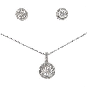 Diamond Jewelry Set – 925 Sterling Silver Pendant with 50 Diamonds & Stud Earrings | 1/10 CTW | Mother’s Day or Birthday Gift