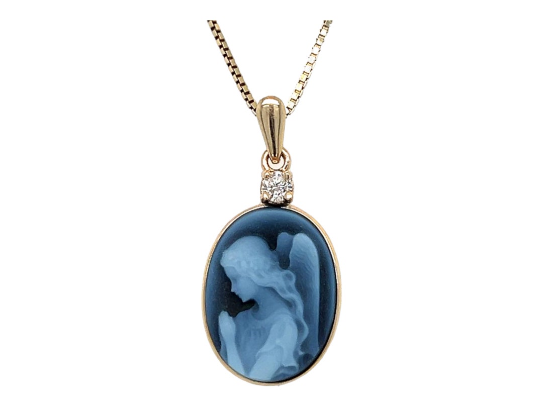 10K Gold Diamond guardian Angel Blue Agate Cameo Pendant With FREE Gold plated Necklace Unique Gift Spiritual Gifts Gift for Her Etsy Ireland