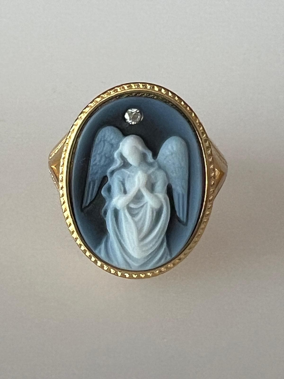 Sterling Silver Blue Agate Angel Cameo Ring – Diamond Accent - Etsy