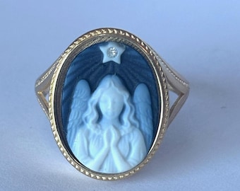 Sterling Silber Schutzengel Blau Achat Cameo Ring