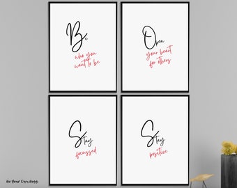 Set of 4 Printable Quotes for B.O.S.S (Boss) - Motivational Wall Art - Digital Download