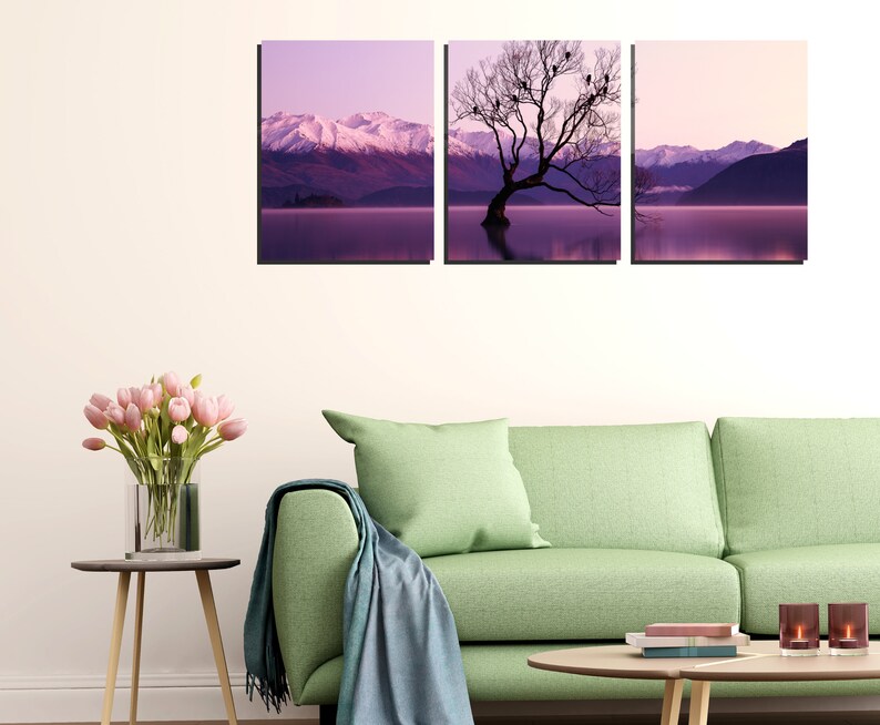 3 Piece Wall Art, Modern, Set of 3 Icy Mountain Landscape Art, Printable, Nature Printable, Modern Art, Minimalist, Tree, Decor image 3