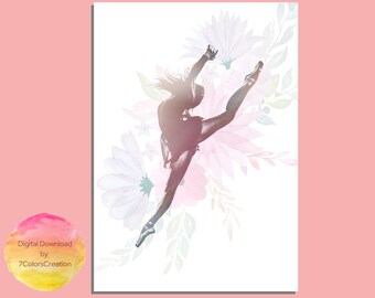 Free Woman Wall Art, Wall Art for Dancers, Carefree Wall Art, Pink Flower & Woman Wall Art
