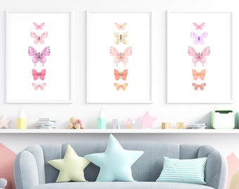 Set of 3 Butterfly Wall Art, Butterfly Print, Home Decor, Girl's room Decor