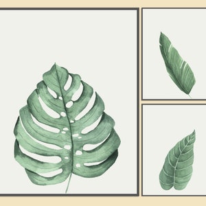 Tropical Leaves Wall Art print, Set of 3 Tropical Leaves Print, Home Decor, Minimalistic Art