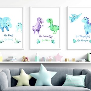 Dinosaurs prints, Set of 3 Dinosaurs printable art, Water Color, Kids room decor, Boys room wall art, Colorful Dinos, Message wall art kids