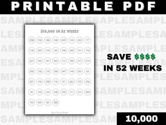 10000 in 52 Weeks Savings Challenge Save 10K in 52 Weeks | Etsy