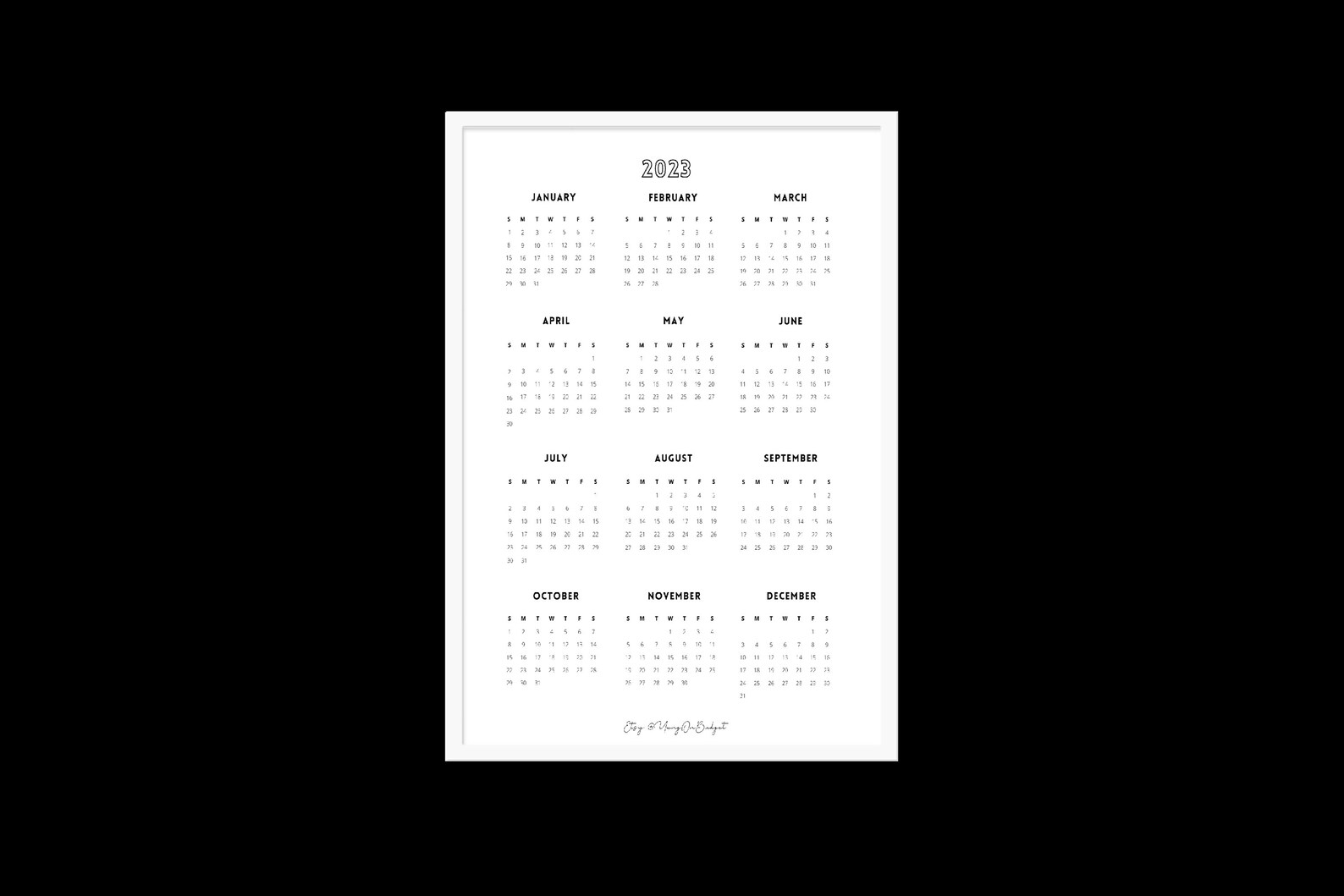 2023 Year Calendar Printable Yearly Wall Calendar Desk Etsy Canada
