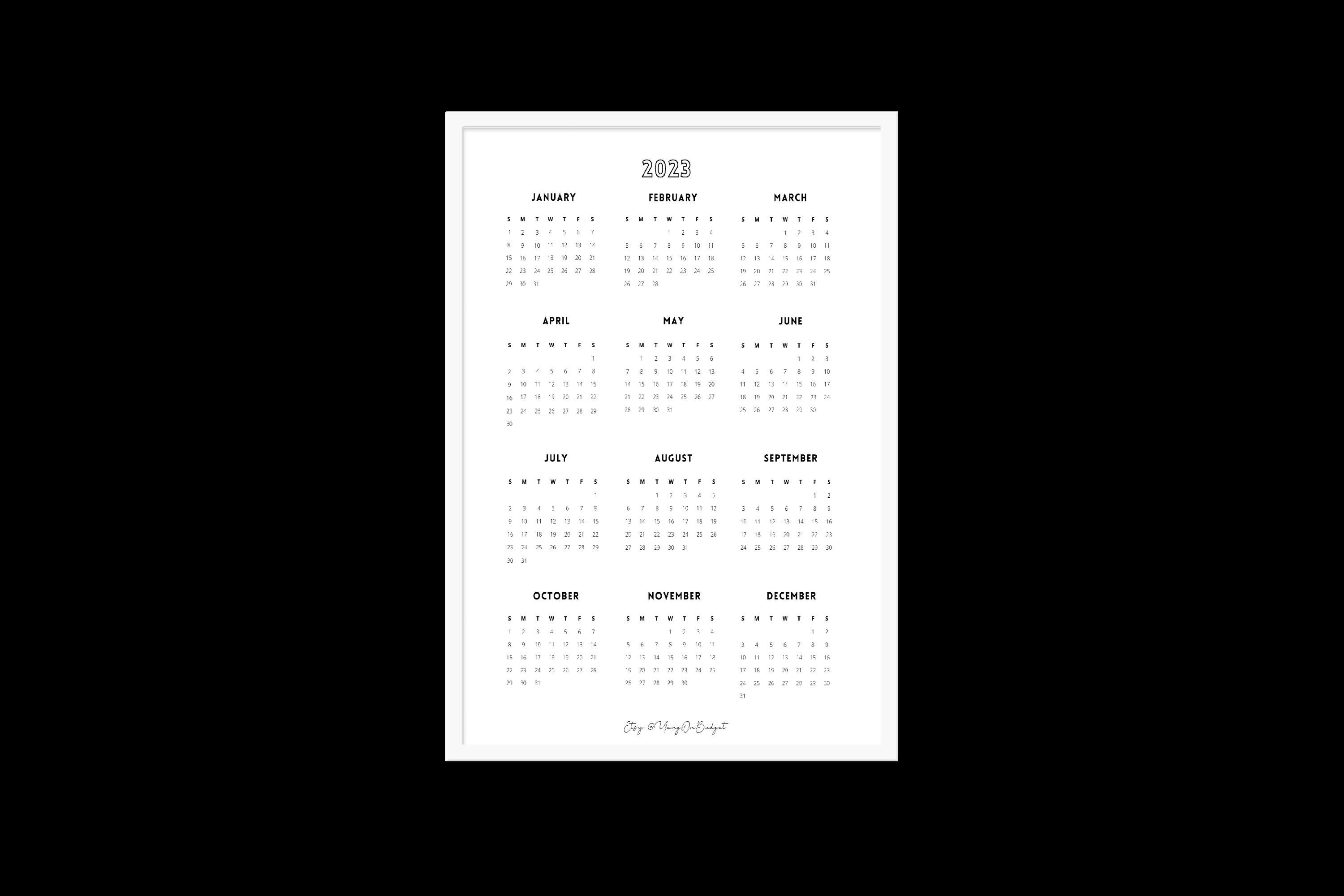 2023 Year Calendar Printable Yearly Wall Calendar Desk Etsy Canada