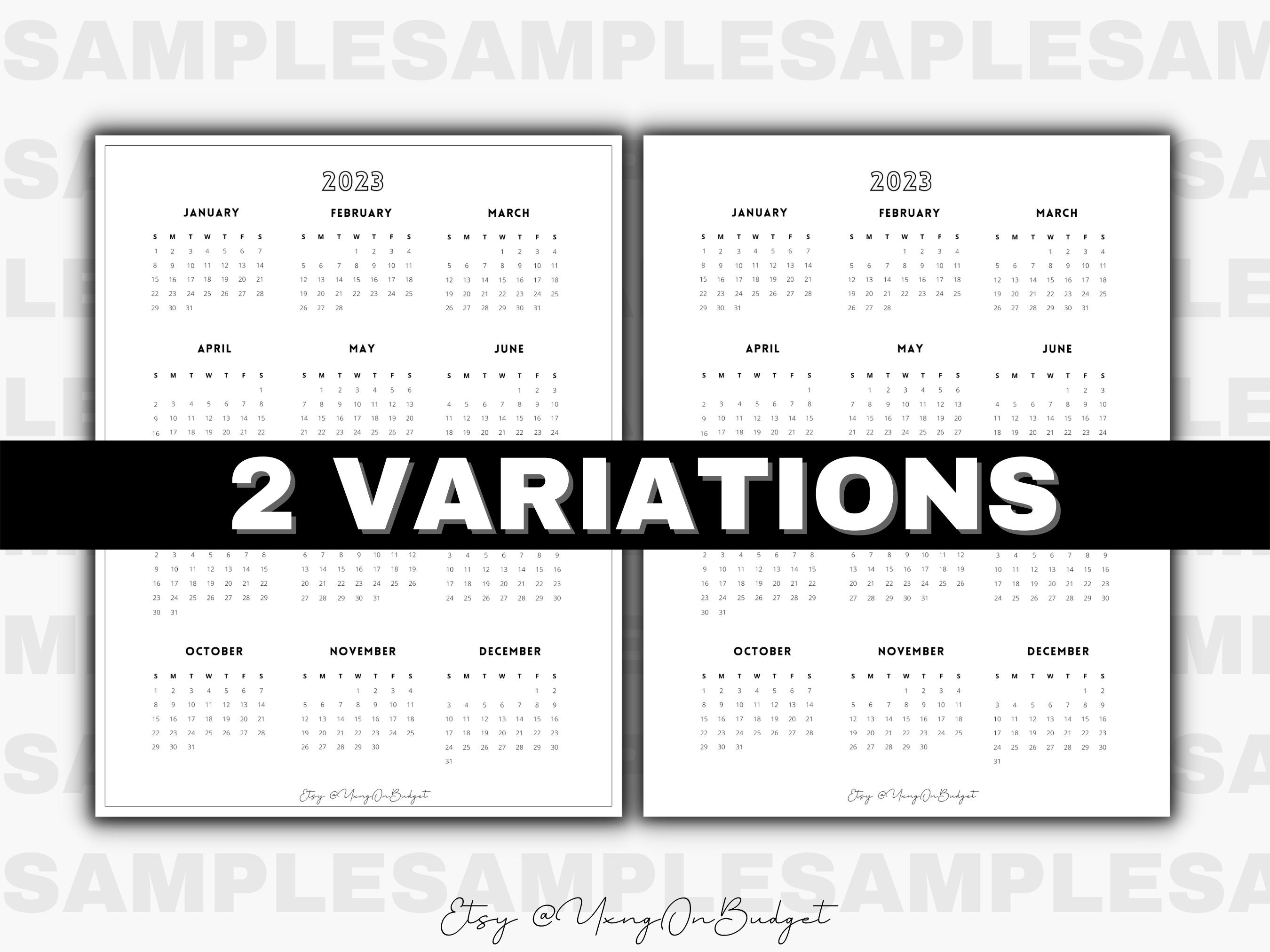 2023 Year Calendar Printable Yearly Wall Calendar Desk Etsy Canada
