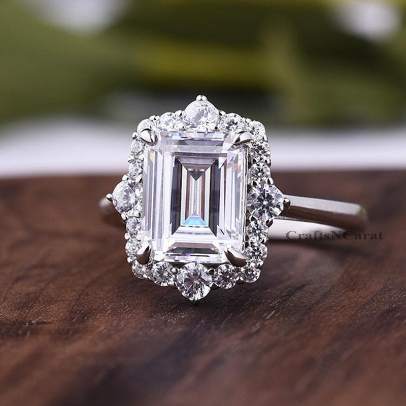 2.62ct Emerald Cut Moissanite Engagement Ring 18K White Gold - Etsy