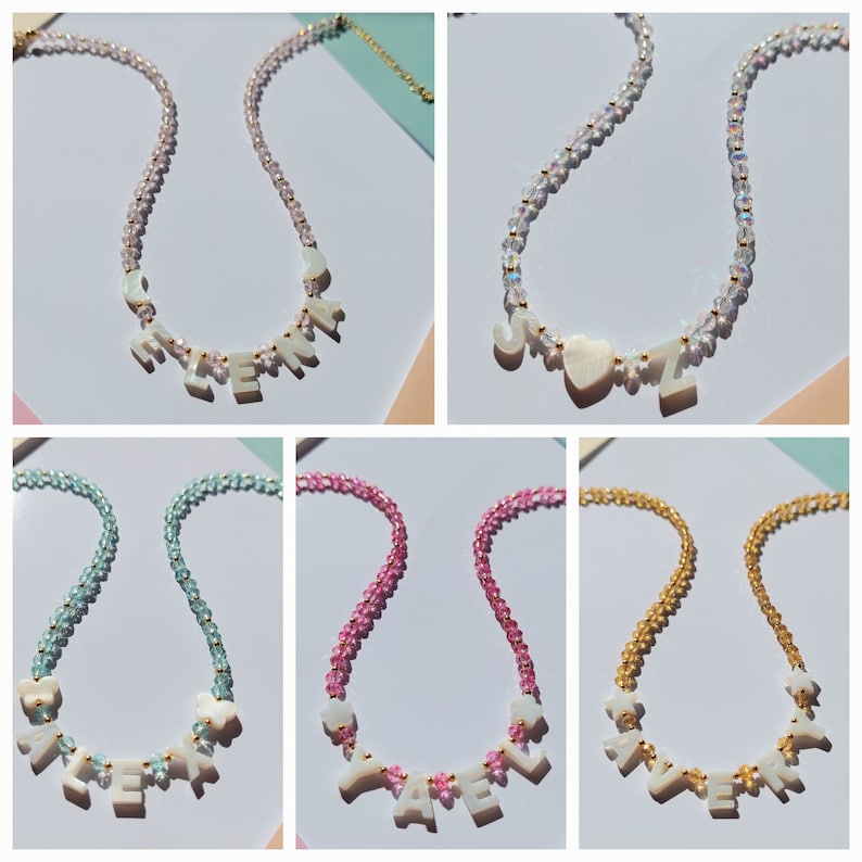 Personalized Name Necklace with Mother of Pearl Letter Beads, Toddler Name Necklace, Gift for Flower Girls, Custom Pearl Letter Necklace image 10