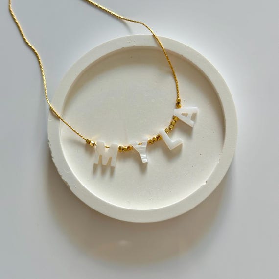 Custom Name Necklace with Mother of Pearl Letters, Gift for Toddler Girls, Gift for Granddaughter