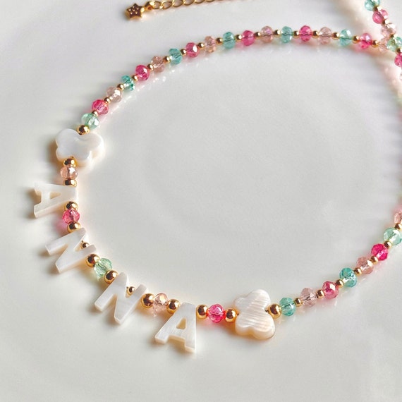 Toddler Custom Name Necklace, Mother of Pearl Letter Name Necklace, Kids Birthday Gift, Gift for Little Girls, Gift for Toddler