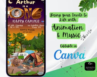 Invitación de audio y video de feliz cumpleaños de campista / Primer cumpleaños / Cambiar de cara / Campamento / Plantilla / Mark 7.2