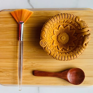 Clay Mask Bowl Set with  Applicator - Wooden Spoon, Fan Brush, Tiny cute Clay pot